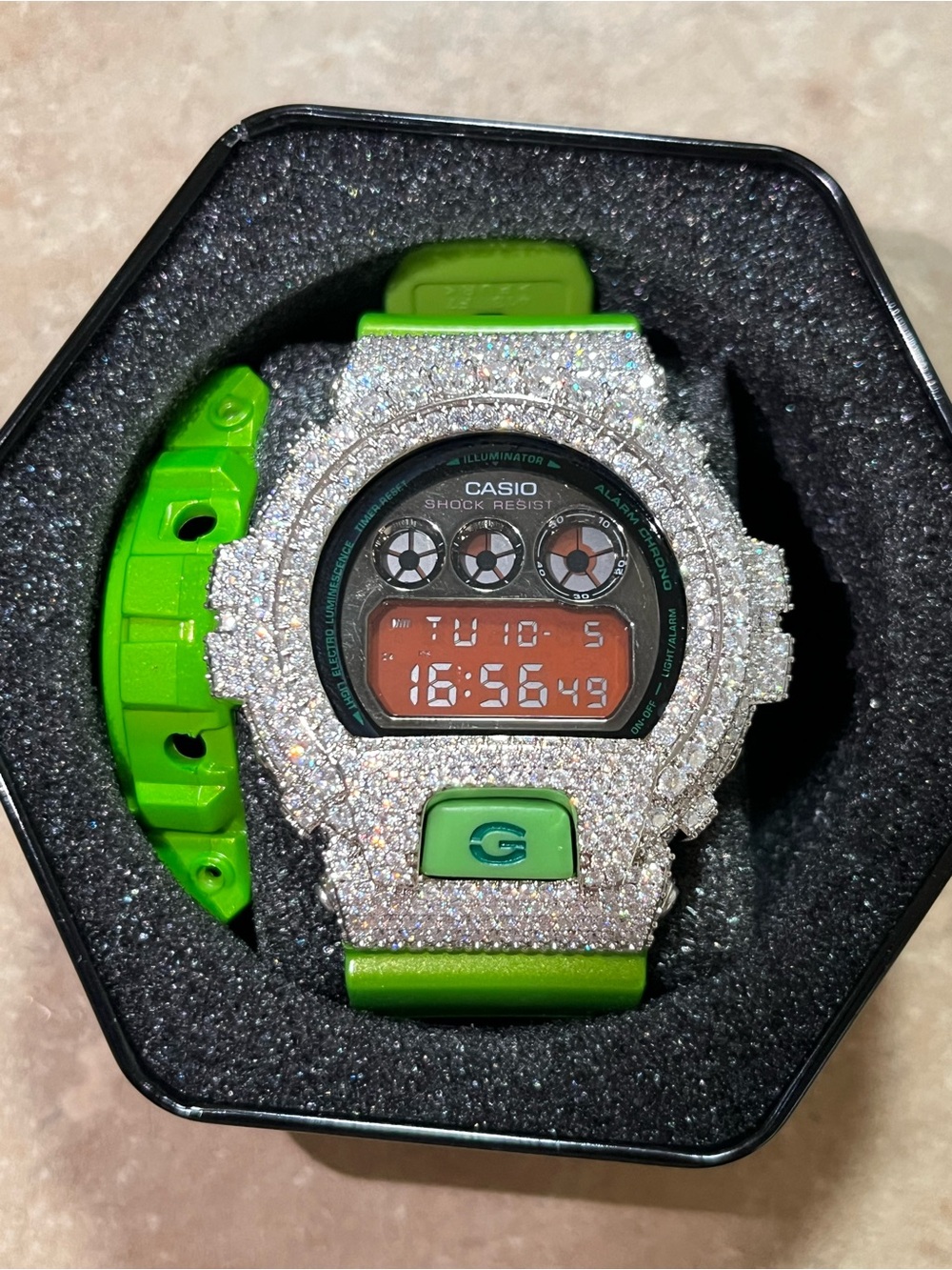 Casio Green Digital Watch with Sparkling Crystal Bezel